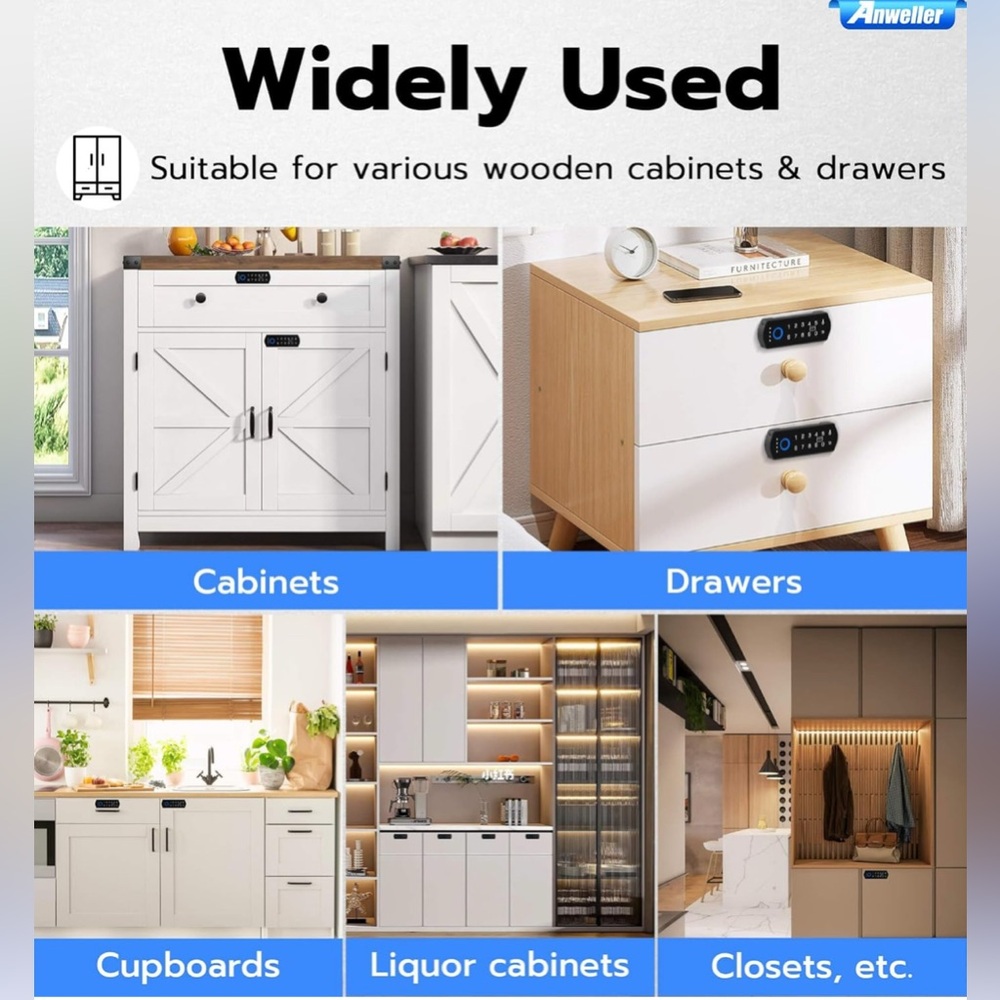 NEW - Anweller Smart Cabinet Lock | Baby Proof Fingerprint Bluetooth RFID - Picture 9 of 9